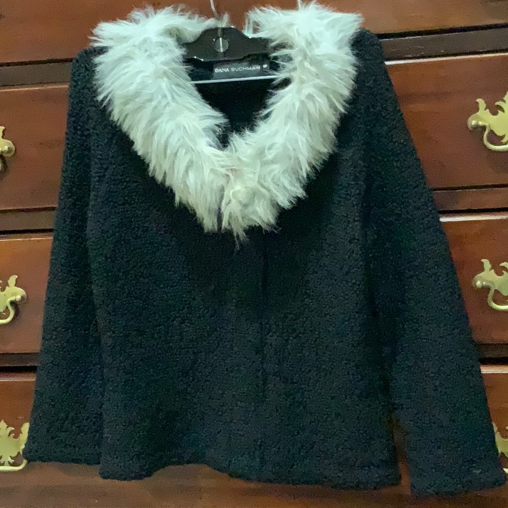 DANA BUCHMAN SM REMOVABLE FAUX FUR PULLOVER SWEATER 74%WOOL 24%POLYDAMIDE BLACK